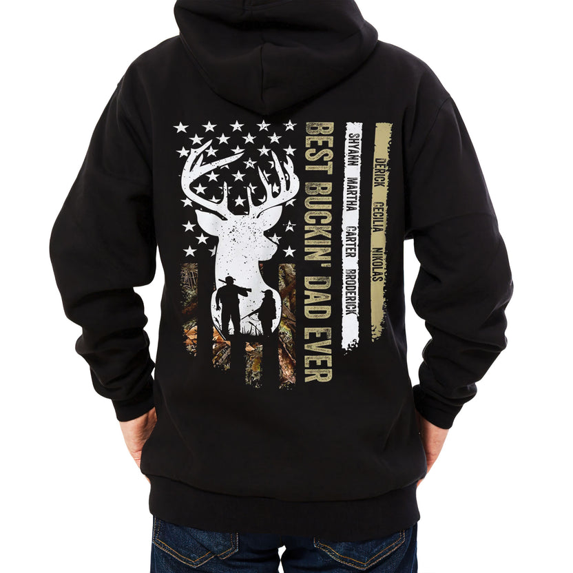 Personalized T-Shirt For Dad Father From Son Daughter Gifts For Daddy Buckin Dad Ever Hunting Lovers Deer Camo Flag Custom Name Short Sleeve Tops Tee Shirt For Birthday Fathers Day