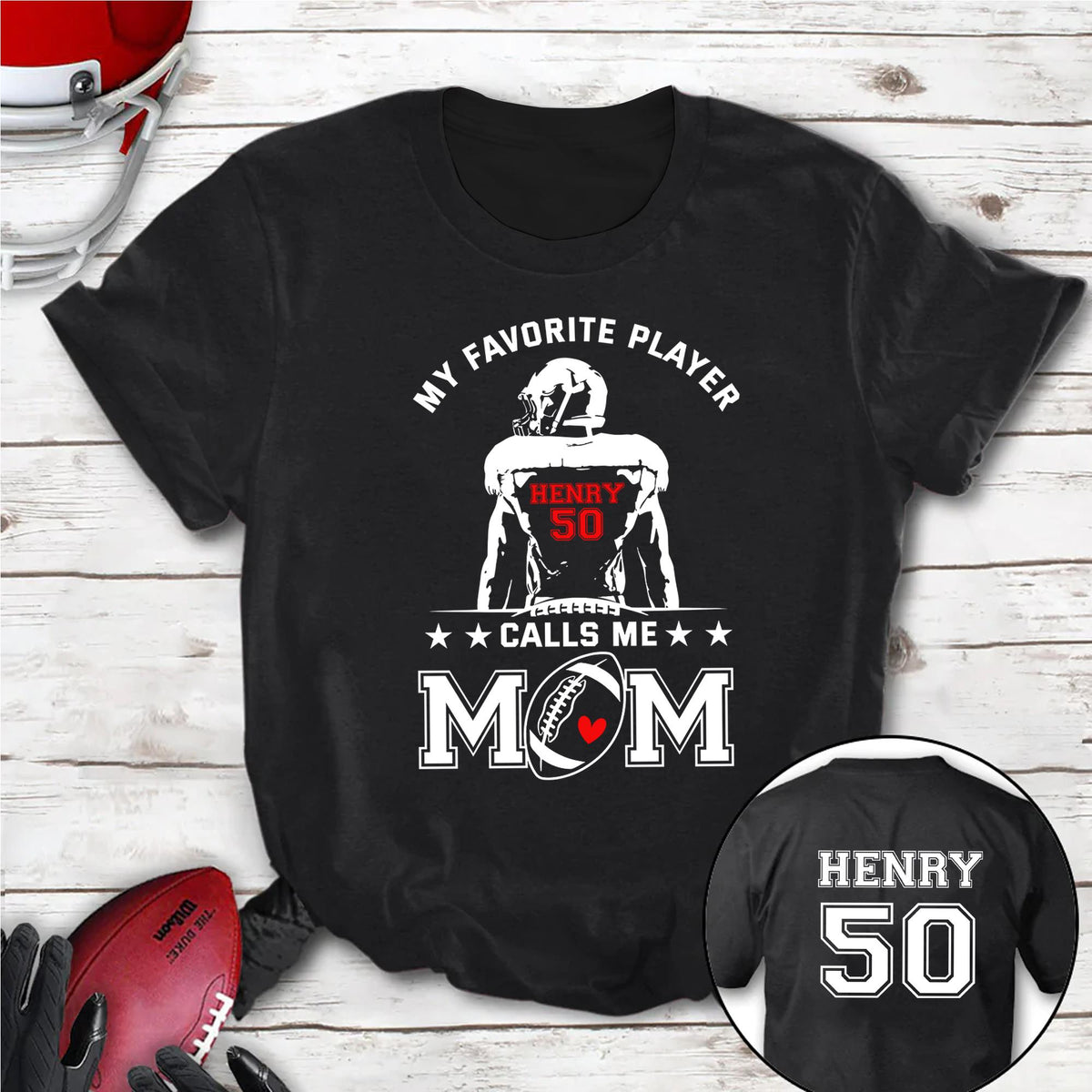 Personalized T-Shirt For Mommy From Son Boy Kids Football Gifts My Favorite Player Calls Me Mom Fan Football Family Football Games Day Custom Title Number Short Sleeve Tops Tee Shirt