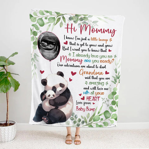 I Already Love You Leaf Mommy Baby Panda With Balloon Green Leaf, Personalized Blanket, Gifts For Mom To Be, Fleece Sherpa, New Mom Blanket, Gifts For Mother's Day