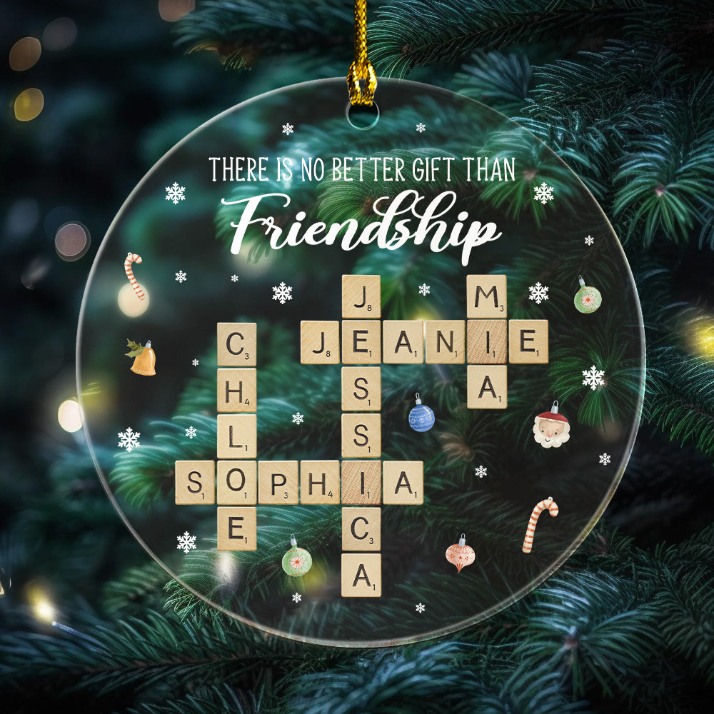 Friendship Acrylic Ornament, Personalized Scrabble Name Ornament, Custom Friends Gift, Christmas Clear Round Keepsake, Best Friend Gift