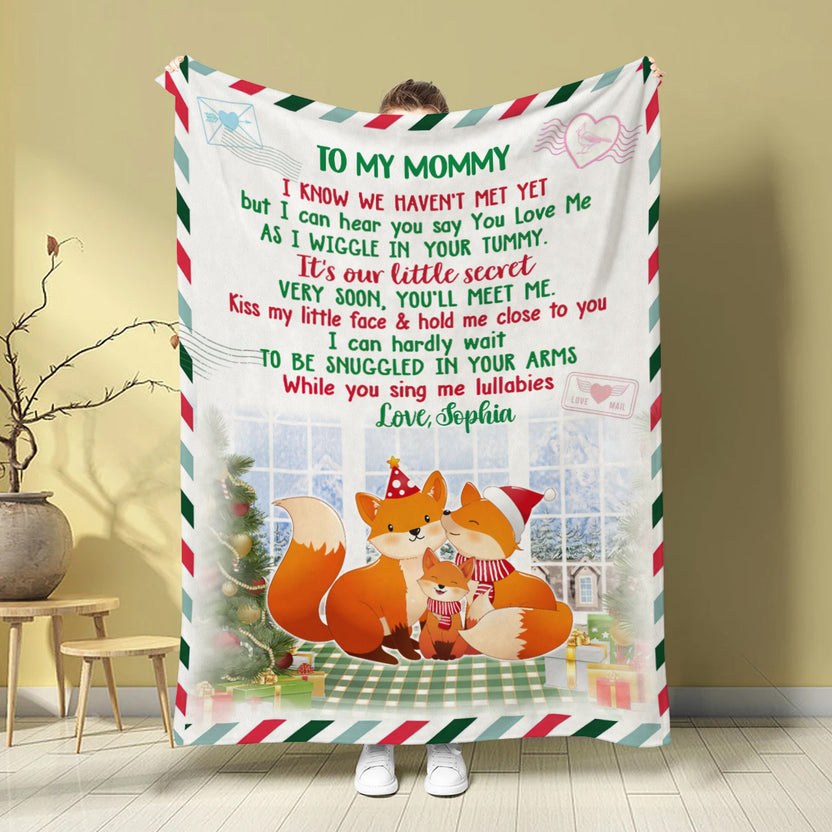 Gifts For Expecting Mom, As I Wiggle In Your Tummy Fox Family, Personalized Blanket, Gifts For New Mom Mom To Be Mommy, Fleece Sherpa, First Mom Blanket, Gifts For Christmas Birthday