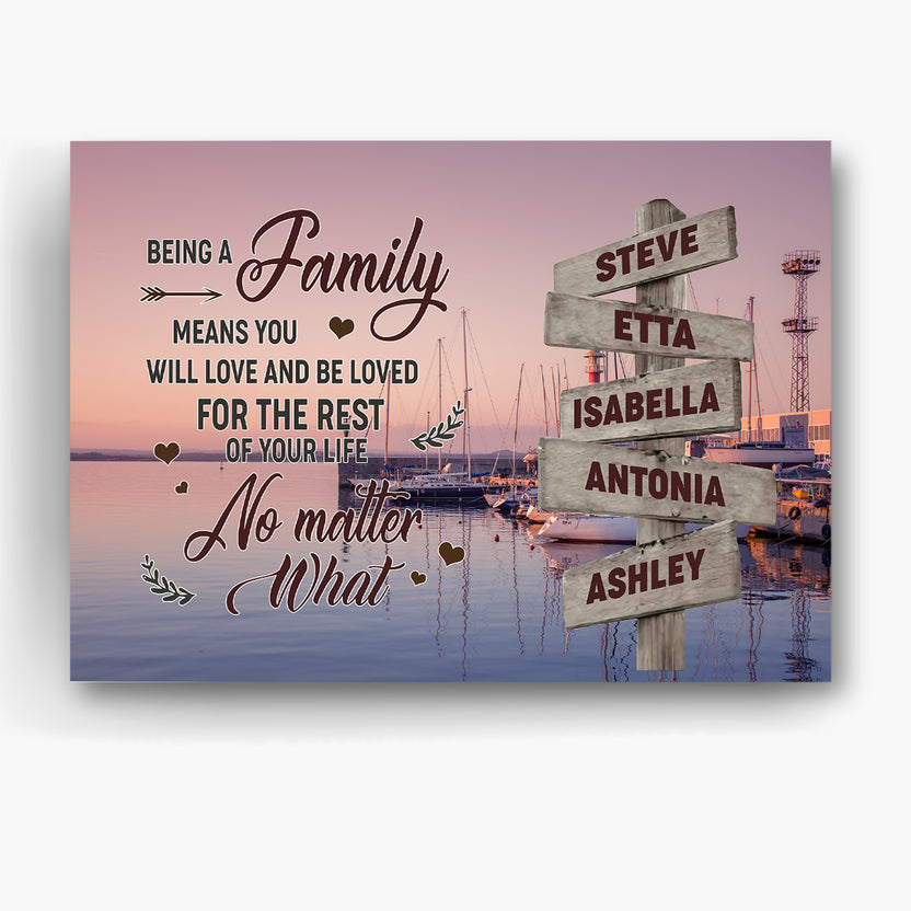 Family Gifts, Ocean Dock Being Family Means You Will Love And Be Loved For The Rest Of Your Life Wooden Vintage Personalized Canvas Wall Art, Gifts For Mom Dad, Poster Prints Home Decor