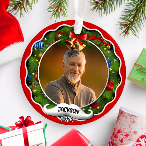 Xmas Frame Custom Photo Grandpa Cute With Beard Name & Year, Grandpa Christmas Photo Ornament, Family Christmas Keepsake, Holiday Tree Decoration, Gifts For Mom Dad Daughter Son