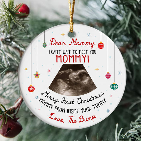 Dear Mommy Ultrasound Ornament, Merry First Christmas Mommy From The Bump, Sonogram Pregnancy Reveal Gift, Custom Photo Xmas Keepsake
