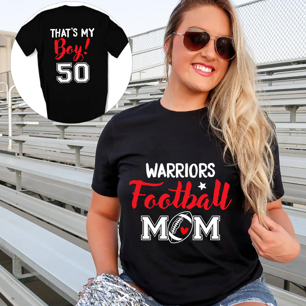 Personalized T-Shirt For Mommy From Son Boy Kids Football Gifts Football Mom That's My Boy Fan Football Family Football Games Day Custom Title And Number Short Sleeve Tops Tee Shirt