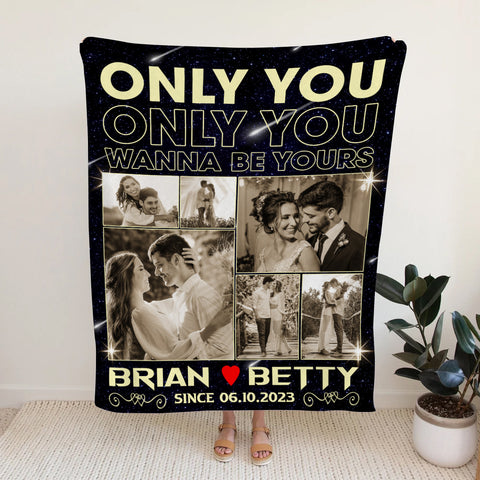 You Wanna Be Yours Photo Blanket, Custom Couple Collage With Names And Date, Cozy Relationship Keepsake Gifts For Him Her Custom Fleece Sherpa Blanket, Gifts For Valentine Anniversary