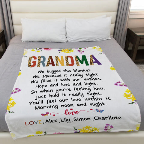 Grandma Family Blanket, Floral Frame Poem Message, Butterflies Accents, Comfort Theme, Personalized Name Option, Personalized Blanket, Gifts For Nana From Grandkids, Custom Fleece