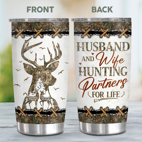 Personalized Tumbler For Him Her From Darling Husband And Wife Hunting Partners For Life Deer Hunting Camo With Image Custom Name 20oz With Lid Travel Cup Birthday