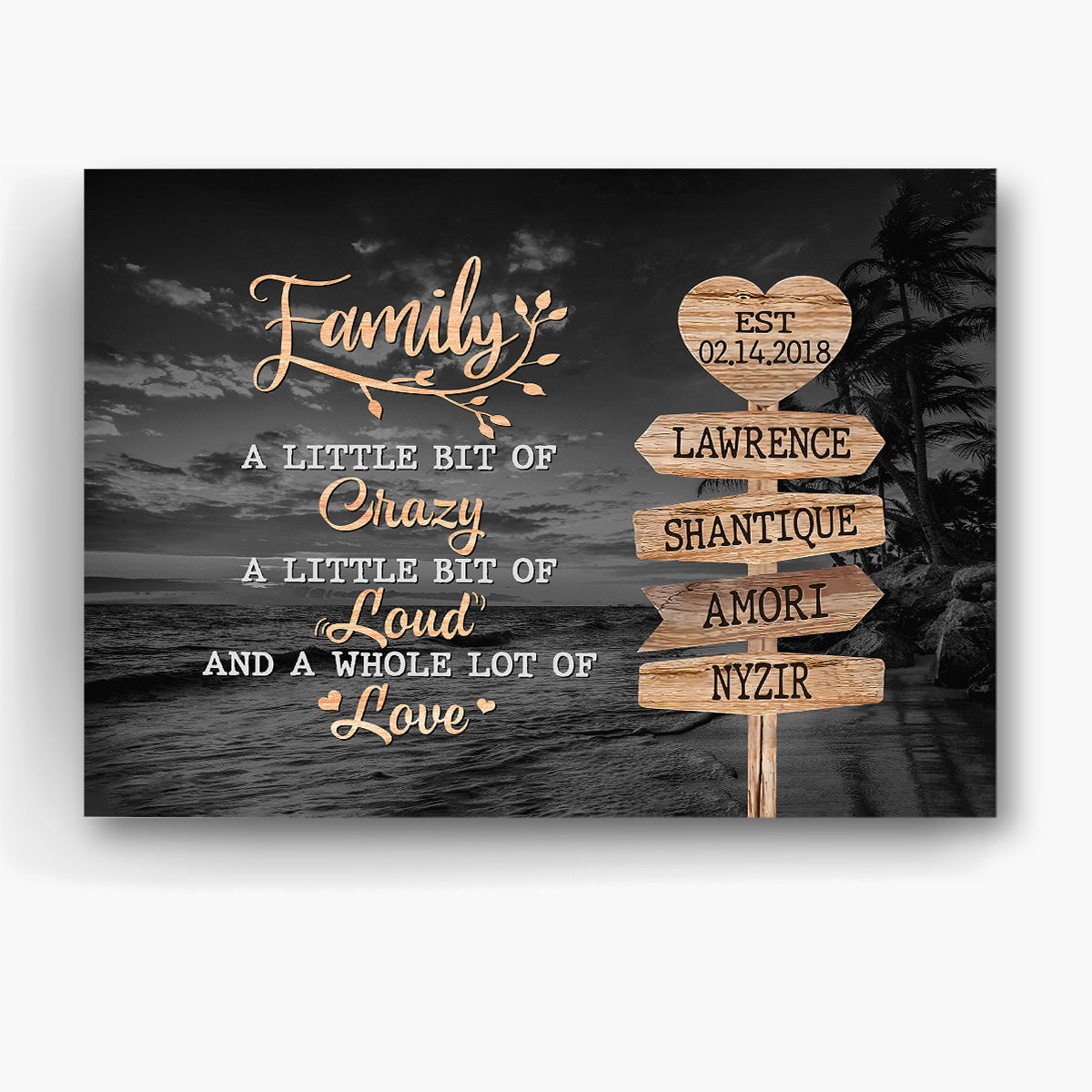 Unique Family Gifts, Family A Little Bit Of Crazy Heart Street Sign, Personalized Canvas Wall Art, Gifts For Parents, Poster Prints Home Decor, Family Wall Art, Gifts For Birthday Xmas