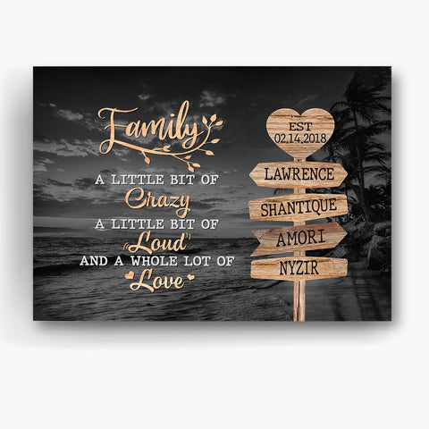 Unique Family Gifts, Family A Little Bit Of Crazy Heart Street Sign, Personalized Canvas Wall Art, Gifts For Parents, Poster Prints Home Decor, Family Wall Art, Gifts For Birthday Xmas