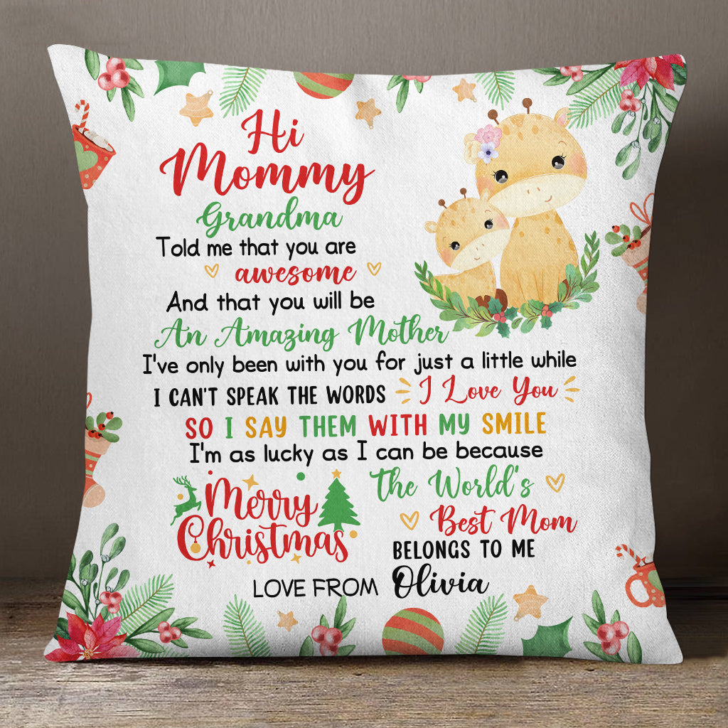 Personalized Square Pillow For New Mom From Family Pregnancy Gifts Grandma Told Me That You Are Awesome Merry Christmas Giraffe Custom Name Double Sided Sofa Couch Cushion On Christmas