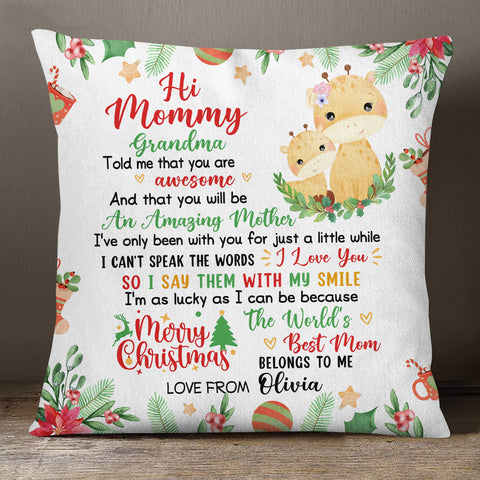 Personalized Square Pillow For New Mom From Family Pregnancy Gifts Grandma Told Me That You Are Awesome Merry Christmas Giraffe Custom Name Double Sided Sofa Couch Cushion On Christmas