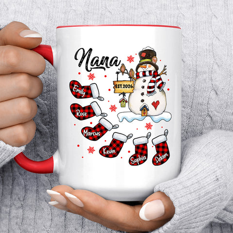 Grandma Gifts, Custom Nana Est Year Mug, Buffalo Plaid Christmas Stocking Cup, Personalized Grandchild Name Drinkware, Holiday Family Drinkware, Festive Drinkware, Personalized Coffee Mug, Gifts For Nana From Grandkids, Novelty Ceramic Cup 11 15oz, Gifts