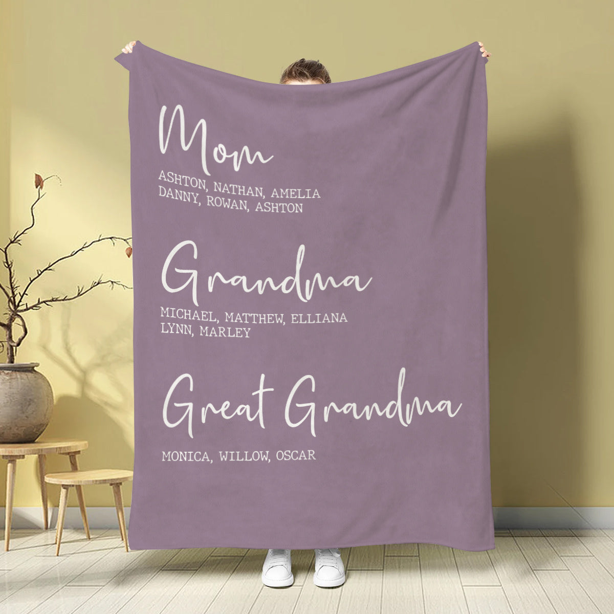 Grandma Gifts, Personalized Name Fleece Bedding Blanket, Mom Grandma Family Tree, Established Year Est Years And Names, Gifts For Nana From Grandkids, Custom Fleece Sherpa Blanket