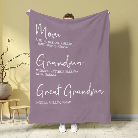 Grandma Gifts, Personalized Name Fleece Bedding Blanket, Mom Grandma Family Tree, Established Year Est Years And Names, Gifts For Nana From Grandkids, Custom Fleece Sherpa Blanket