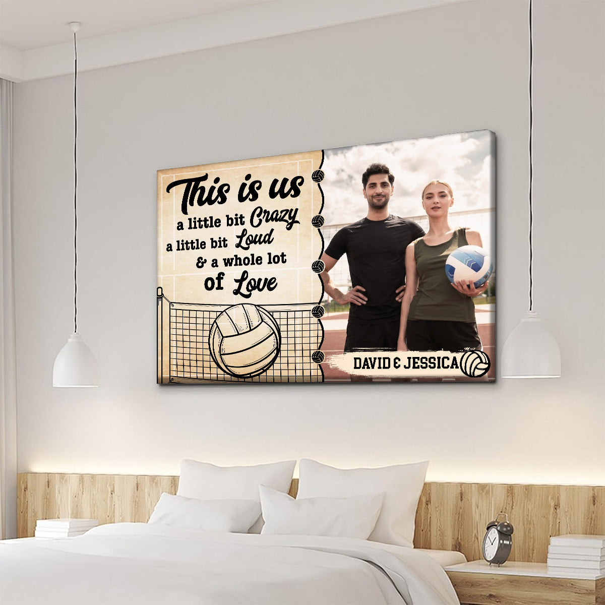 A Little Bit Loud & A Whole Lot Of Love Poster Canvas Wall Art, Personalized Name Volleyball Couple Photo Print, Romantic Sports Wall Decor, Personalized Canvas Art, Gifts For Him Her