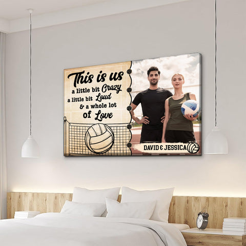 A Little Bit Loud & A Whole Lot Of Love Poster Canvas Wall Art, Personalized Name Volleyball Couple Photo Print, Romantic Sports Wall Decor, Personalized Canvas Art, Gifts For Him Her