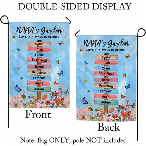 Grandma Gift, Personalized Nana's Garden Yard Flag, Butterflies Flowers Flag, Custom Grandkids Name, Nana Granny Bloom Garden Birthday Gift