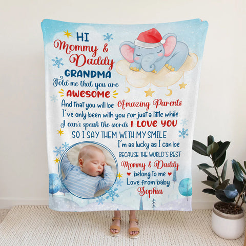 New Parents Gifts, I've Only Been With You For Just A While Elephant Cute Baby Picture, Personalized Blanket, Gifts For New Parents, Fleece Sherpa Blanket, New Parents Blanket For Xmas