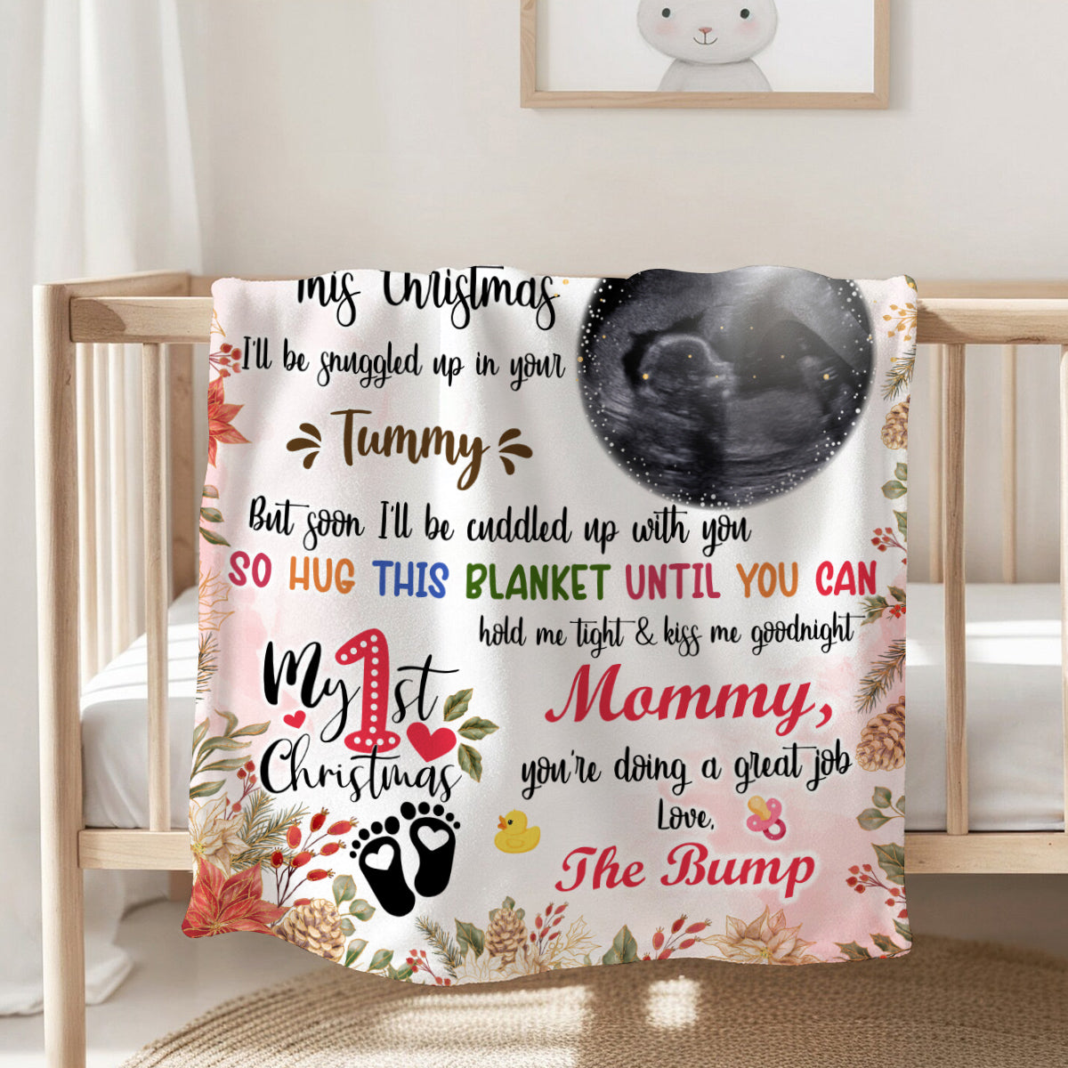 Hug This Blanket Until You Can Hold Me Baby Ultrasound With Ball Hanging Tree, Dear Mommy Holiday Keepsake, First Christmas Expecting Mother, Personalized Photo Blanket, Gifts To Mom