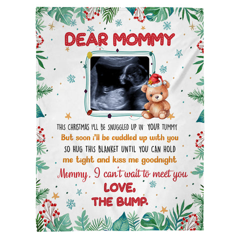 New Mom Gifts Ideas, Mommy I Can't Wait To Meet You Bear With Sonogram Photo, Personalized Blanket, Gifts For Mommy First Mom, Fleece Sherpa, Mom To Be Blanket, Gifts For Christmas