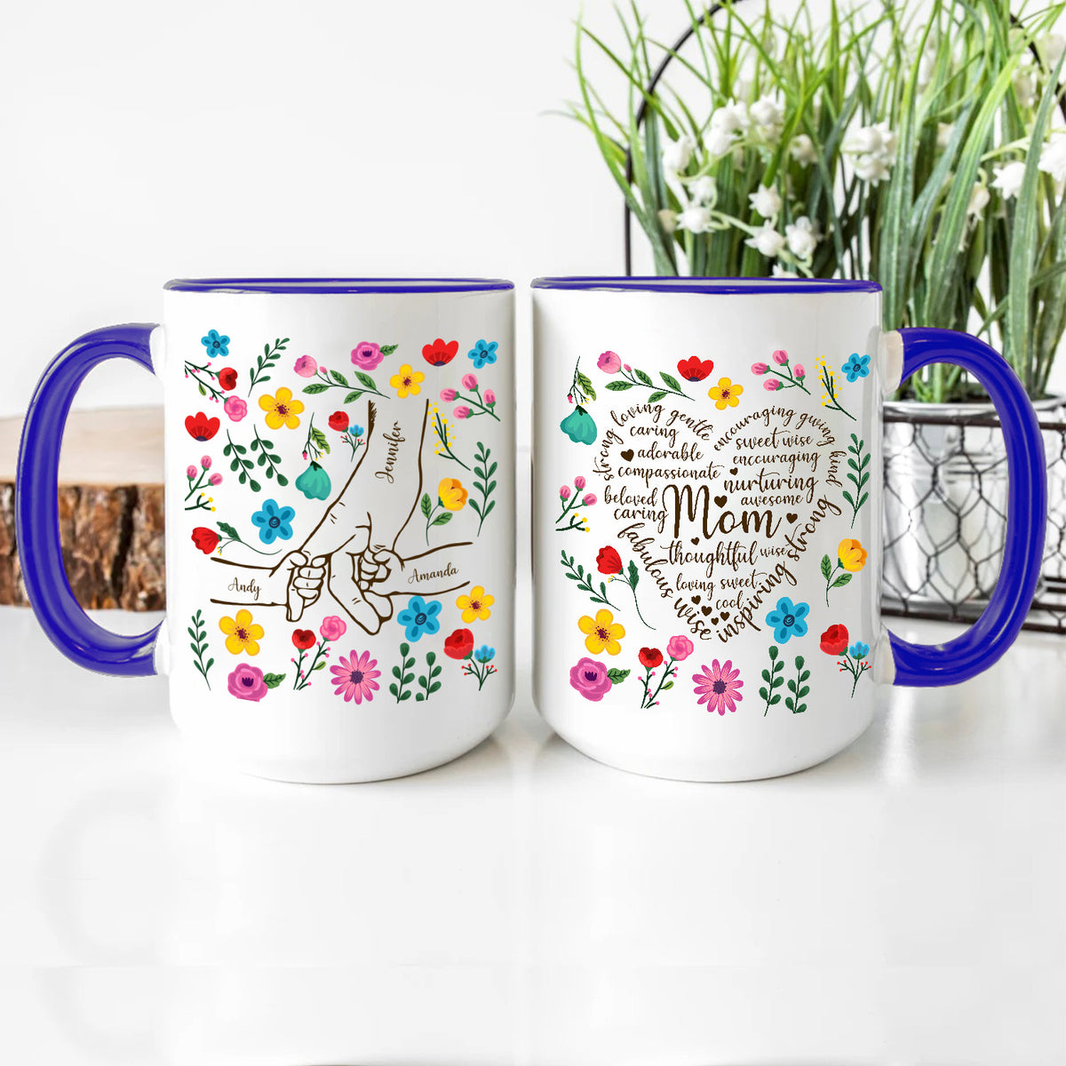 Gifts For Mother, Mom Thoughtful Awesome Sweet Love Holding Mom's Hand Flower, Personalized Coffee Mug, Gifts For Mother From Daughter Son, Ceramic Cup 11 15oz Cup, Gifts For Birthday