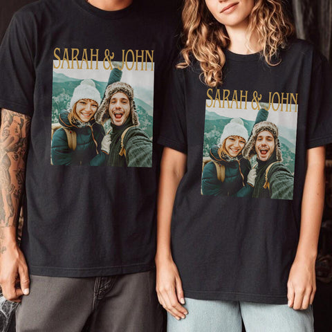 Custom Couple Photo T Shirt, Personalized Name Tee, Adventure Photo Shirt, Matching Couple Top, Romantic Memory Wear, Personalized TShirt, Gifts For Him Her Honey For Valentine Birthday