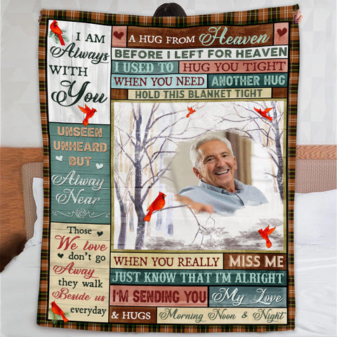 Memorial Gifts, Personalized Memorial Blanket With Photo, Hug From Heaven Im Sending You My Love Hugs, Loss Of Mom Dad Blanket, Fleece Sherpa, Memorial Gifts For Anniversary Birthday