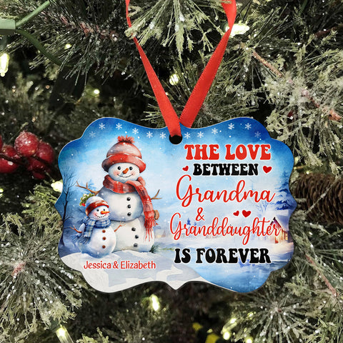 Grandma Gifts, Cute Xmas Winter The Love Between Grandma & Granddaughter Is Forever, Aluminum Ornament For Grandmother Women