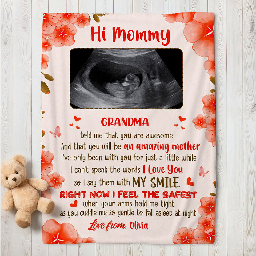 Mom To Be Gifts, Grandma Told Me That You Are Awesome Pregnancy Ultrasound, Personalized Photo Blanket, Gifts For Mom To Be Mommy, Fleece Sherpa, New Mom Blanket, Gifts For Christmas