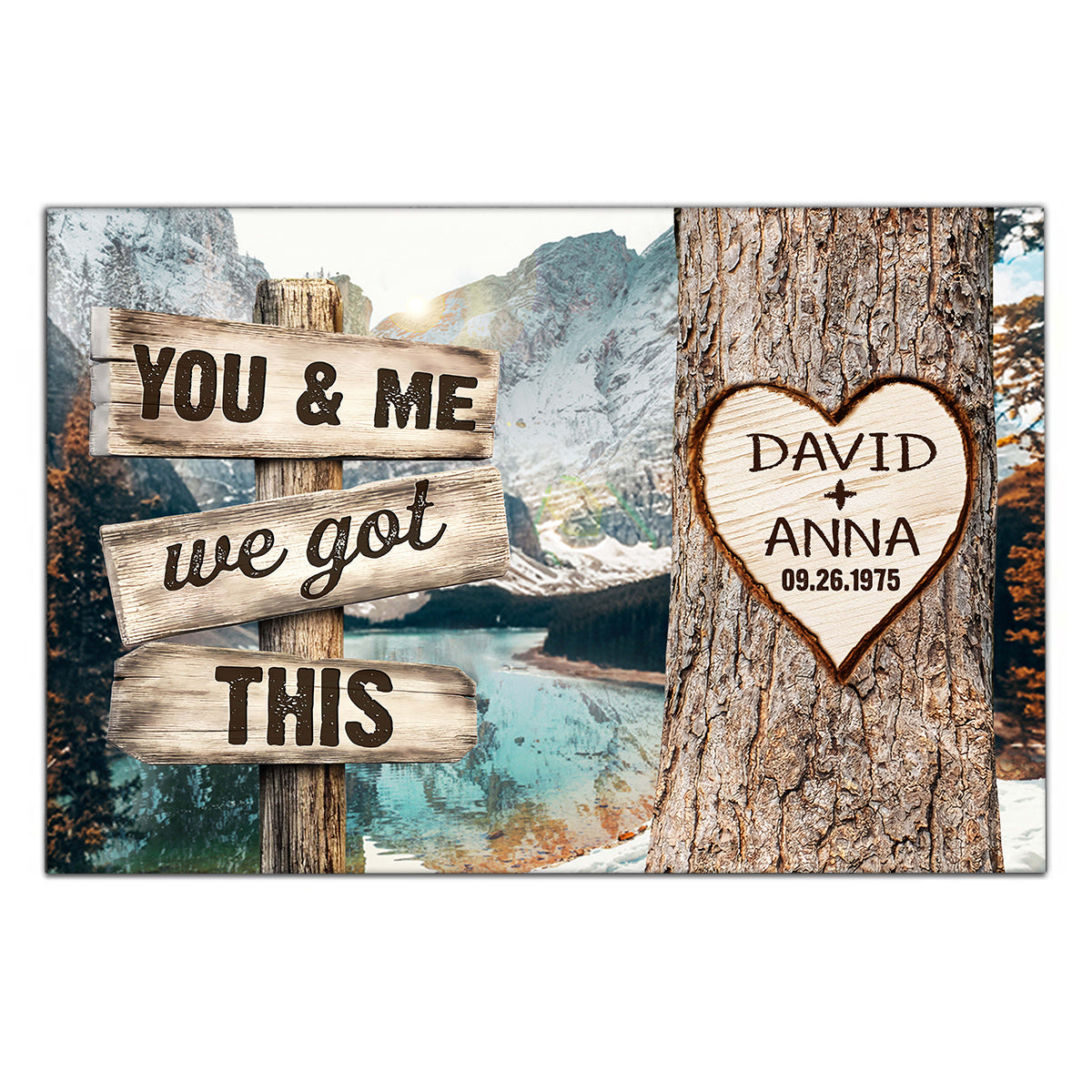 You & Me, We Got Rustic Wood Sign And Tree Heart Design, Personalized Canvas Wall Art, Gifts For Him Her From Darling, Poster Prints Wall Decor, Gifts For Valentine Anniversary