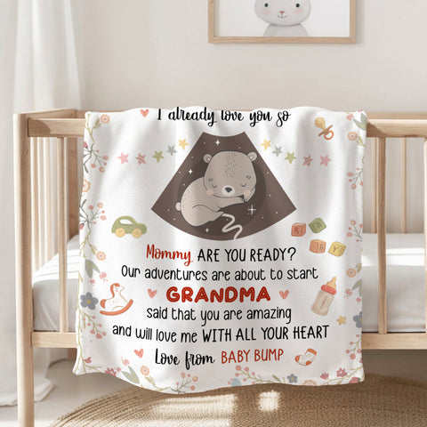 Mom To Be Gifts, I Already Love You Floral Cute Baby Bear Sleeping Ultrasound Mommy's Tummy Blanket For New Mom Mother's Day