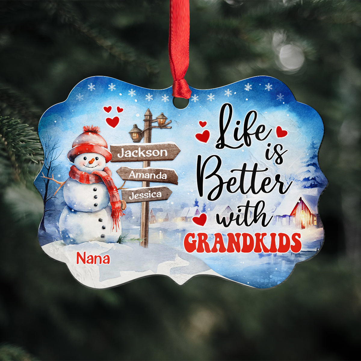 Gifts For Grandma, Cute Xmas Winter Street Sign Life Is Awesome With Grandkids, Personalized Christmas Ornament, Gifts For Nana From Grandkids, Xmas Tree Hanging Medallion Aluminum