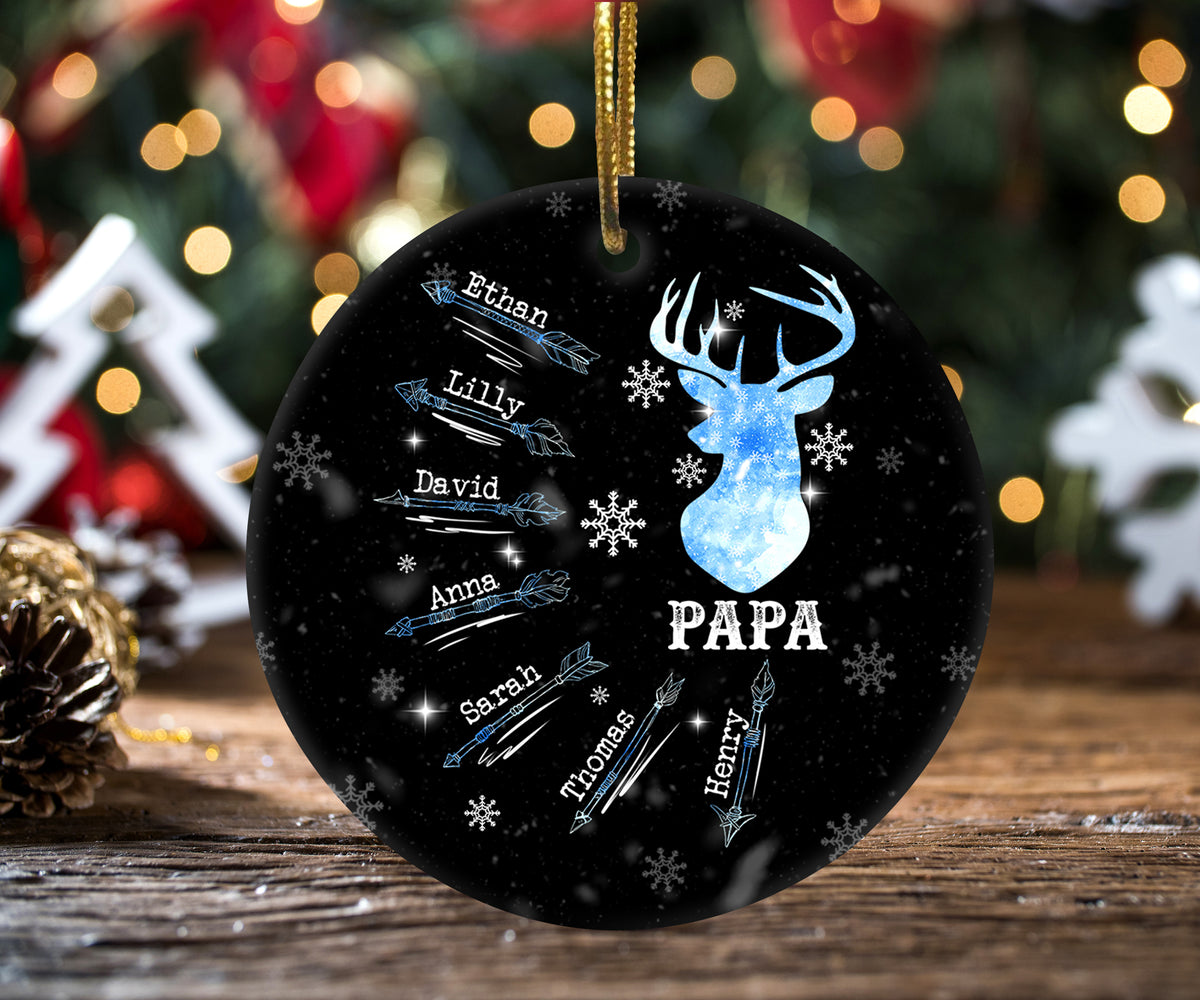 Personalized Christmas Ornament For Grandpa Papa Papaw From Grandkids Grandchild Gifts Ideas For Grandparents Papa's Hunting Deer Snowflakes Custom Name Tree Hanging Ornament On Christmas