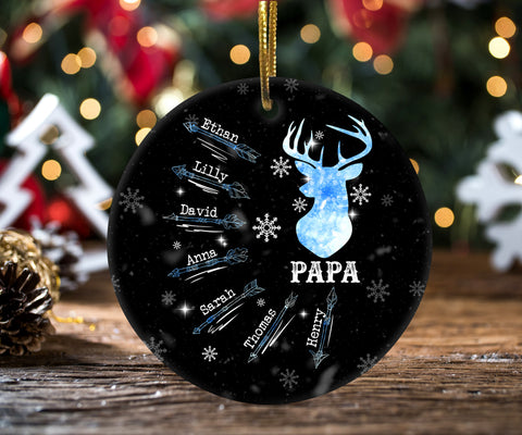 Personalized Christmas Ornament For Grandpa Papa Papaw From Grandkids Grandchild Gifts Ideas For Grandparents Papa's Hunting Deer Snowflakes Custom Name Tree Hanging Ornament On Christmas