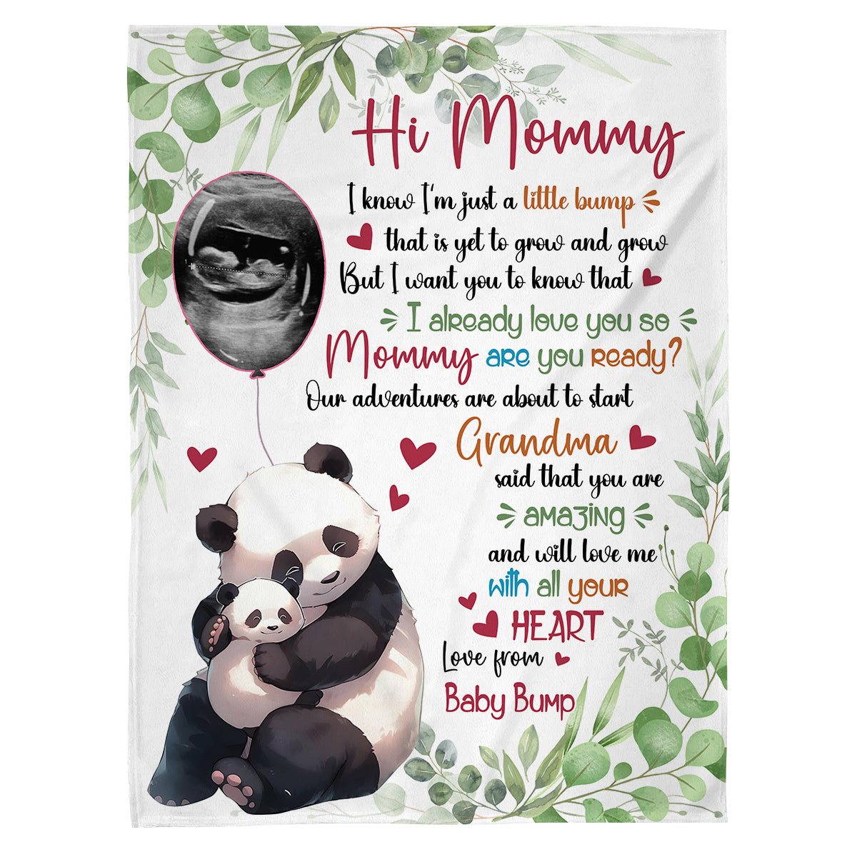 I Already Love You Leaf Mommy Baby Panda With Balloon Green Leaf, Personalized Blanket, Gifts For Mom To Be, Fleece Sherpa, New Mom Blanket, Gifts For Mother's Day