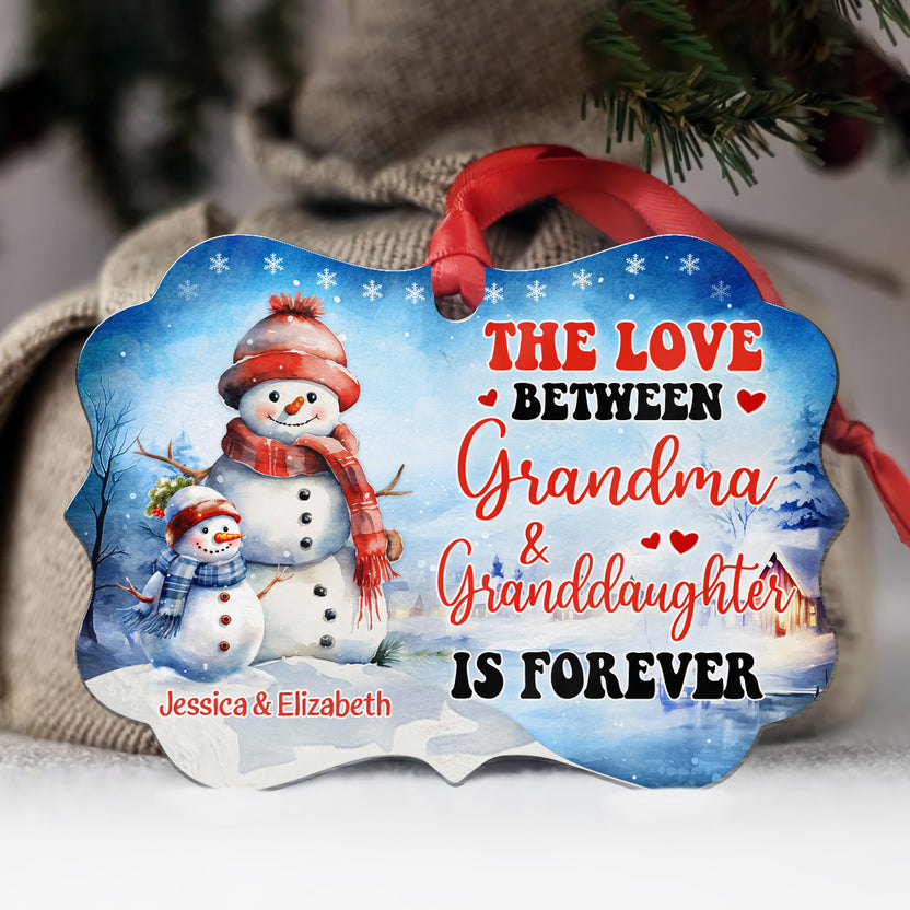 Grandma Gifts, Cute Xmas Winter The Love Between Grandma & Granddaughter Is Forever, Aluminum Ornament For Grandmother Women