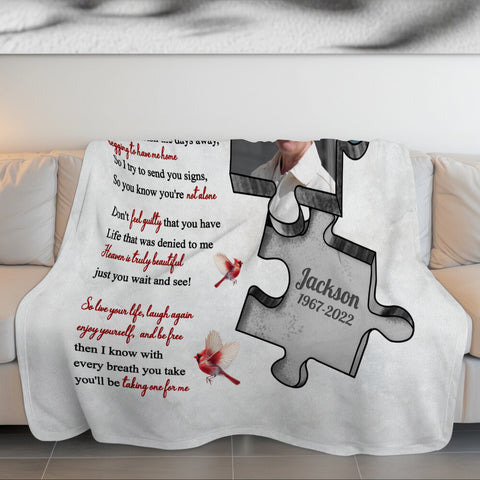 Sympathy Gifts, Memorial Blanket With Photo, Remembrance Blanket, Heaven Inspired, Memorial Keepsake, Heaven Watching Over Words, Symbolic Piece Silhouette With Photo, Loss Of Mom Dad