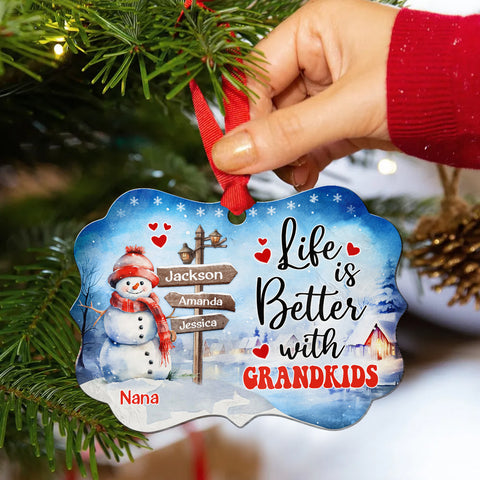 Gifts For Grandma, Cute Xmas Winter Street Sign Life Is Awesome With Grandkids, Personalized Christmas Ornament, Gifts For Nana From Grandkids, Xmas Tree Hanging Medallion Aluminum