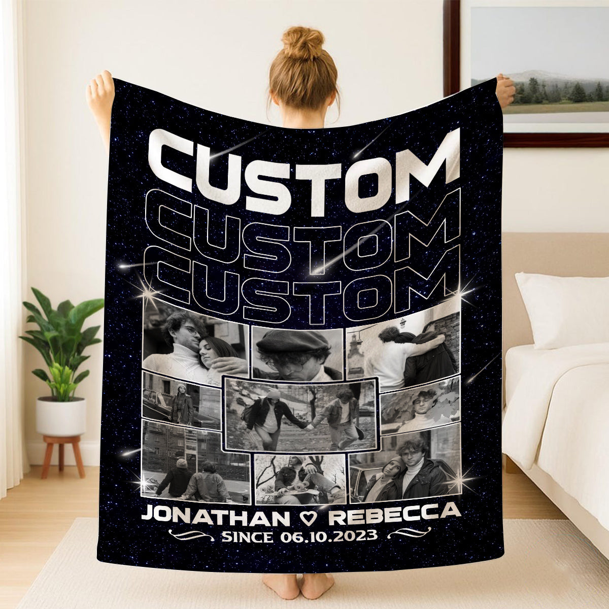 Custom Personalized Photo Blanket, Name And Since Date, Soft Blanket With Picture , Couple Memory With Photo Layout Gifts For Him Her Honey, Custom Fleece Sherpa