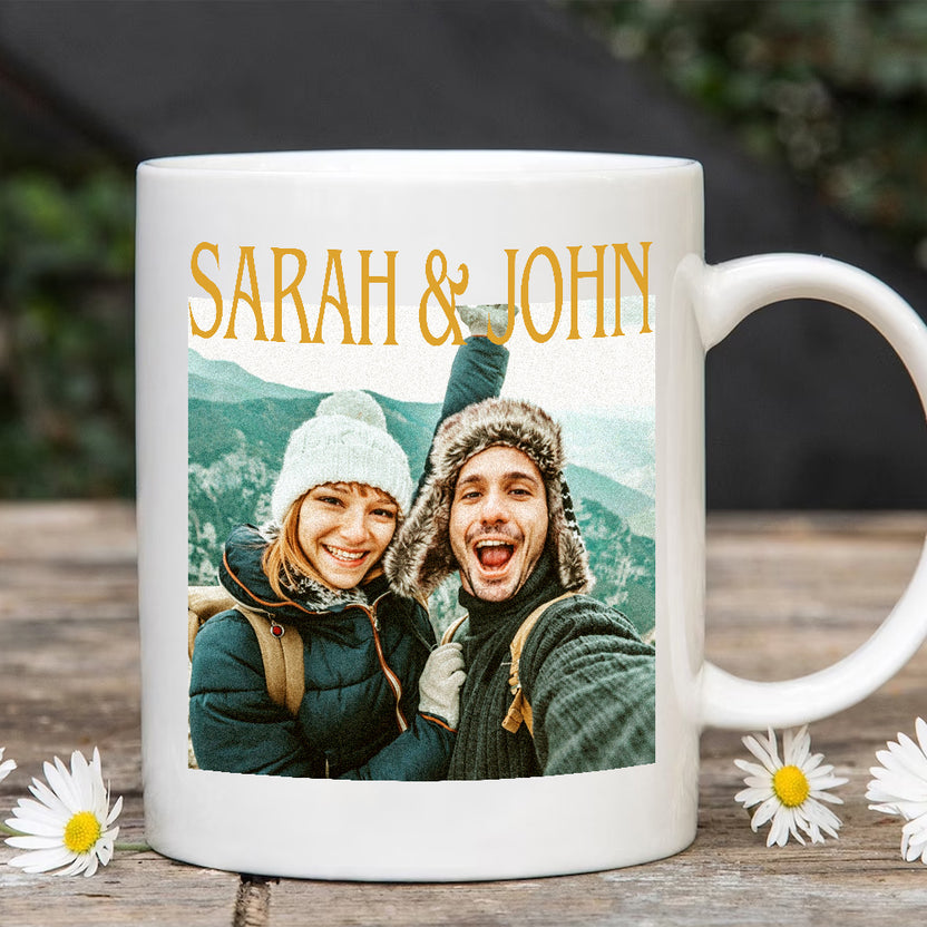 Custom Couple Photo Teacup, Personalized Name And Adventure Photo, Matching Couple Mug, Romantic Memory , Personalized Coffee Mug, Gifts For Him Her Honey, Ceramic 11 15oz Cup