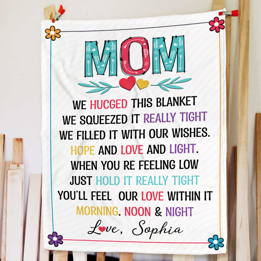 Useful Gifts For Mom, Mom Blanket With Kids Names Floral, Personalized Blanket, Gifts For Mom Mommy From Daughter Son, Fleece Sherpa Blanket, Gifts For Birthday Mothers Day