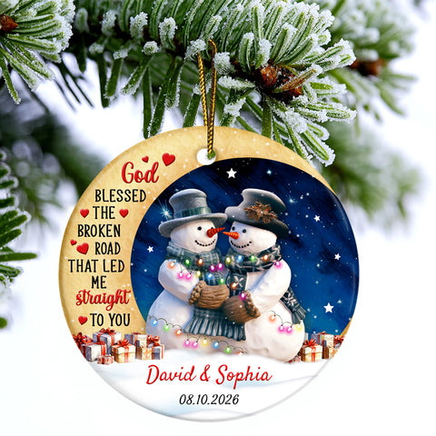 God Blessed The Road That Led Me To You Cute Couple Crescents Moon, Personalized Name Christmas Ornament For Couples, Christmas Tree Decoration, Personalized Ornament, Gifts For Him Her
