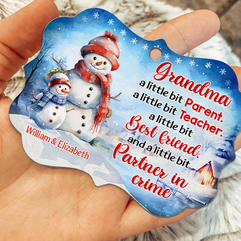 Grandma Gifts, Cute Grandma A Little Bit Parent A Little Bit Teacher, Personalized Christmas Ornament, Gifts For Nonna From Grandkids, Xmas Tree Decoration Medallion Aluminum Ornament