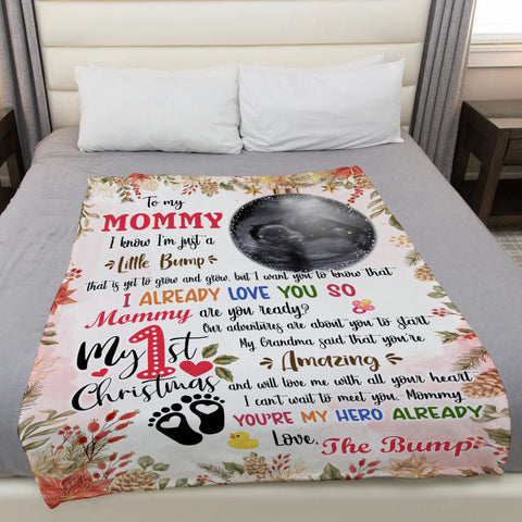 Mommy Are You Ready Baby Ultrasound With Ball Hanging Tree, First Christmas Sonogram Blanket, Expecting Mother Milestone, Holiday Keepsake, Personalized Photo Blanket, Gifts For Mom