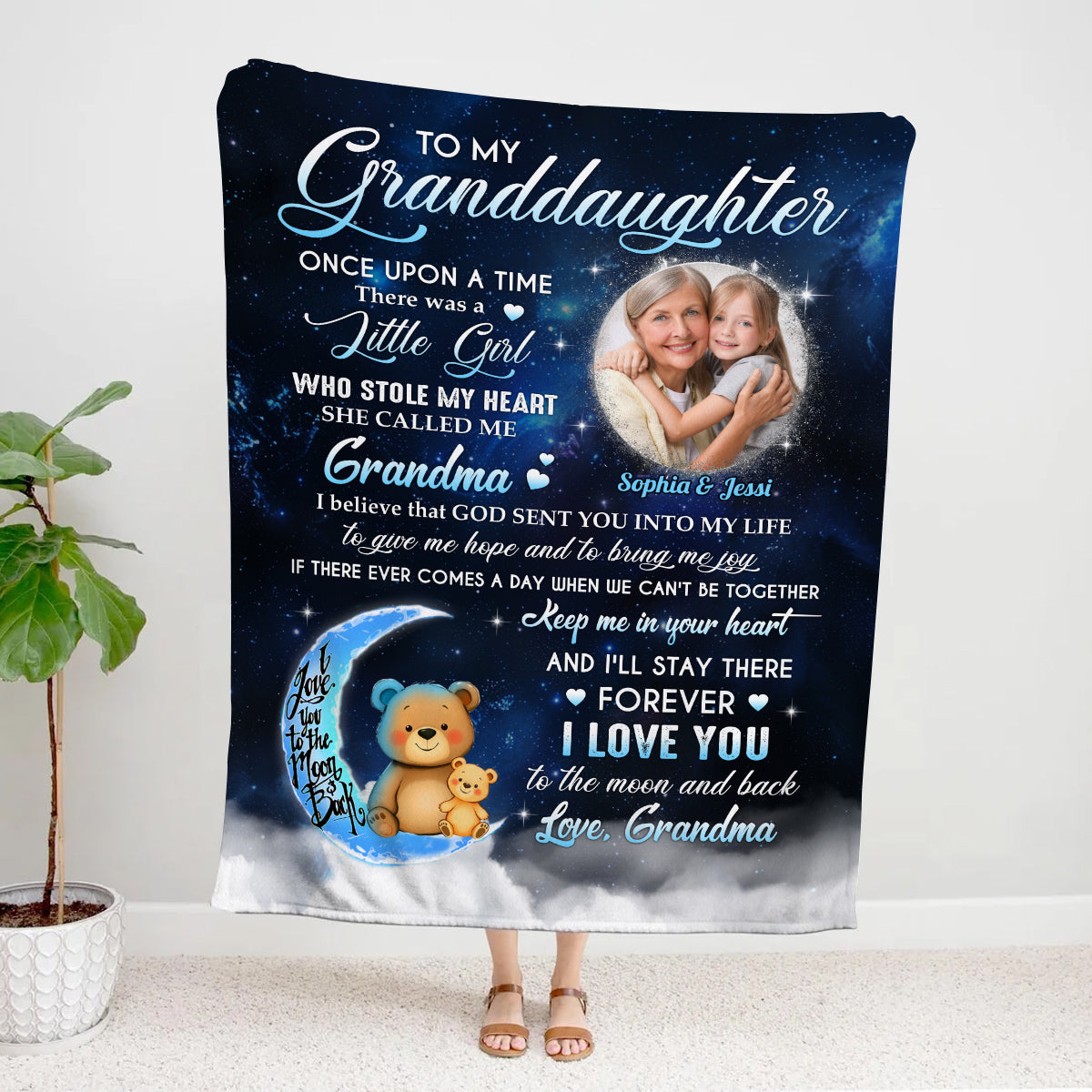 Granddaughter Gifts, She Called Me Grandma Bear Photo, Personalized Blanket, Gifts For Granddaughter Fleece Sherpa Blanket