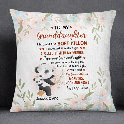Personalized Square Pillow For Granddaughter Kids From Grandparents Gifts For Granddaughter I Hugged This Soft Pillow Cute Panda Custom Name Double Sided Sofa Couch Cushion On Birthday