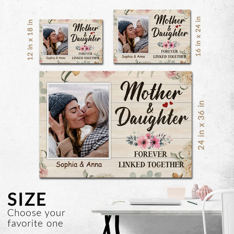 Gifts Ideas For Mom, Mother Daughter Forever Linked Together, Personalized Canvas Wall Art, Gifts For Mom Mommy From Son Daughter, Poster Prints Wall Decor, Gifts For Mother's Day