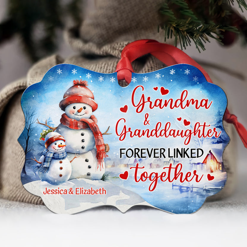 Grandma Gifts, Cute Xmas Winter Grandma & Granddaughter Forever Linked Together, Personalized Christmas Ornament, Gifts For Nana From Grandkids, Xmas Tree Decor Aluminum Ornament