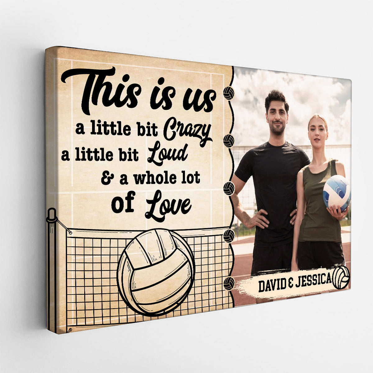 A Little Bit Loud & A Whole Lot Of Love Poster Canvas Wall Art, Personalized Name Volleyball Couple Photo Print, Romantic Sports Wall Decor, Personalized Canvas Art, Gifts For Him Her